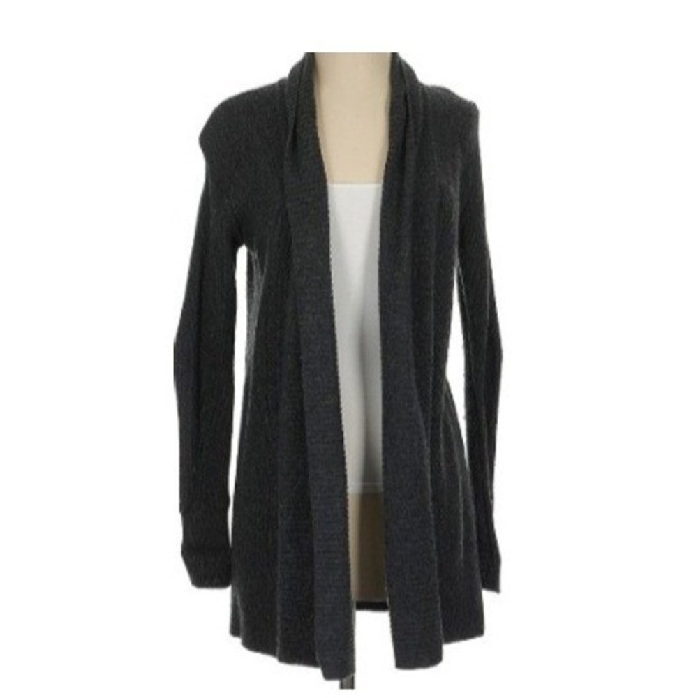 LOFT Soft Cotton Wool Charcoal Gray Open Front Cardigan S/M NWOT Capsule Minimal